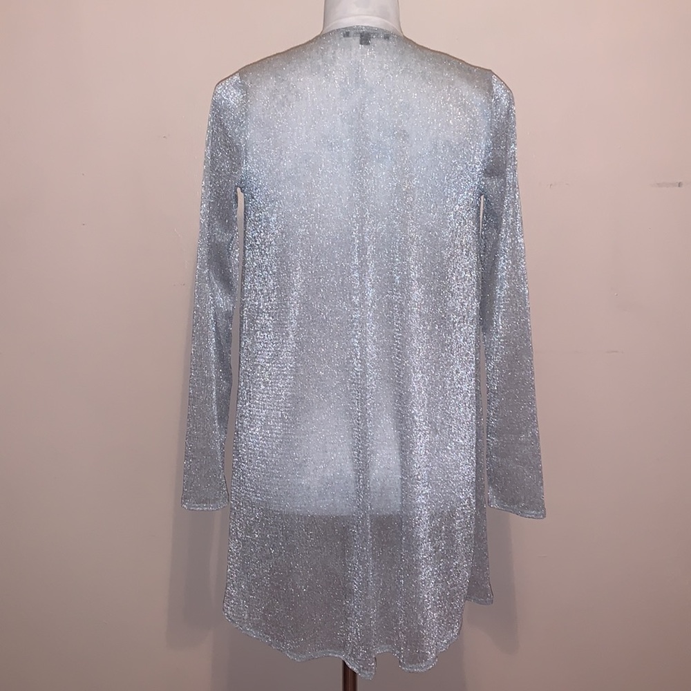 ONYX Nite Silver Shimmer Long Sleeve Long Drape Frond Cardigan - Picture 3 of 9